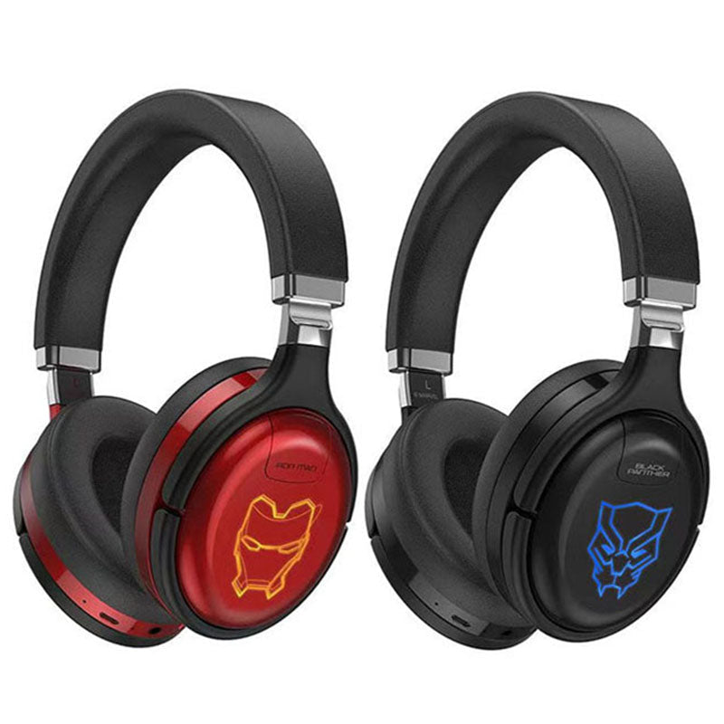 Marvel Iron Man Black Panther Gaming Headphones, Bluetooth 5.1 Over-Ear Headset with LED Light
