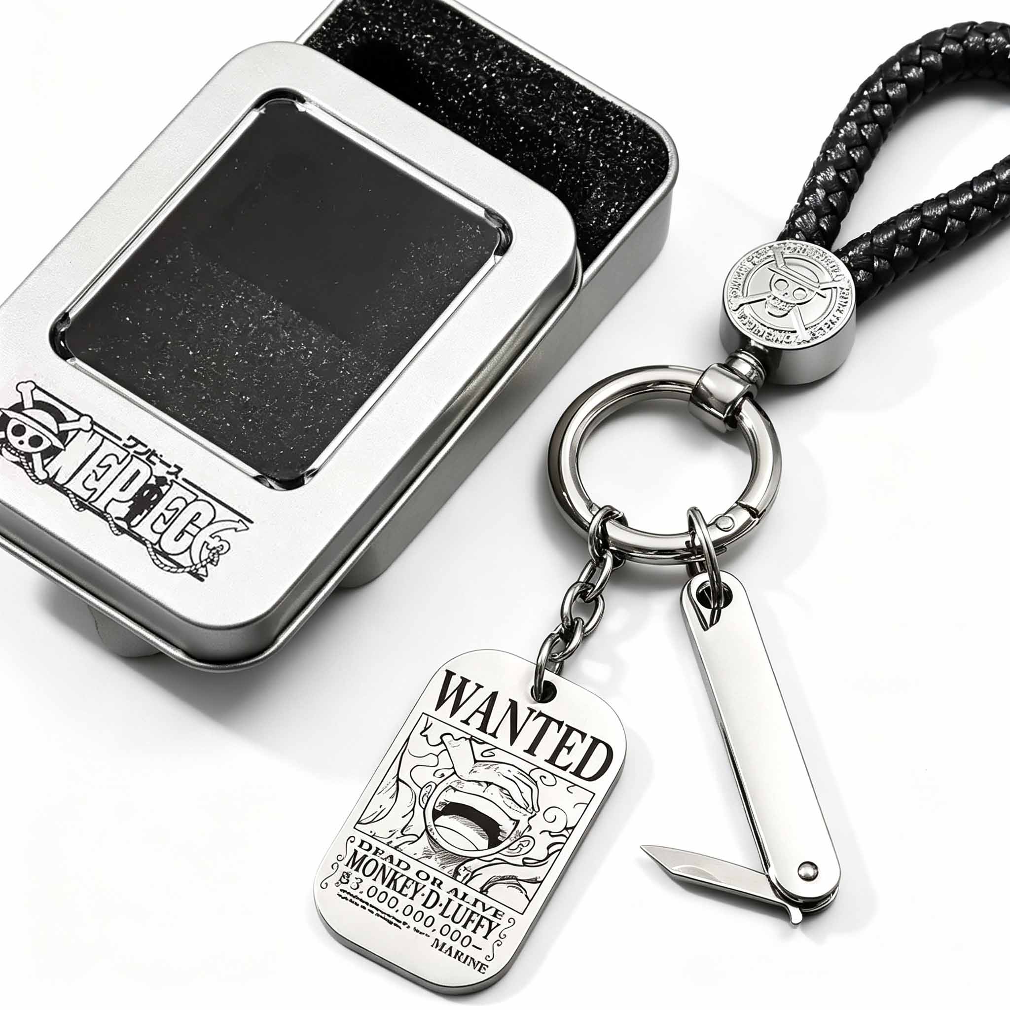 ONE PIECE Luffy Wanted Keychain with Mini Knife | Anime Bounty Tag Gift Set