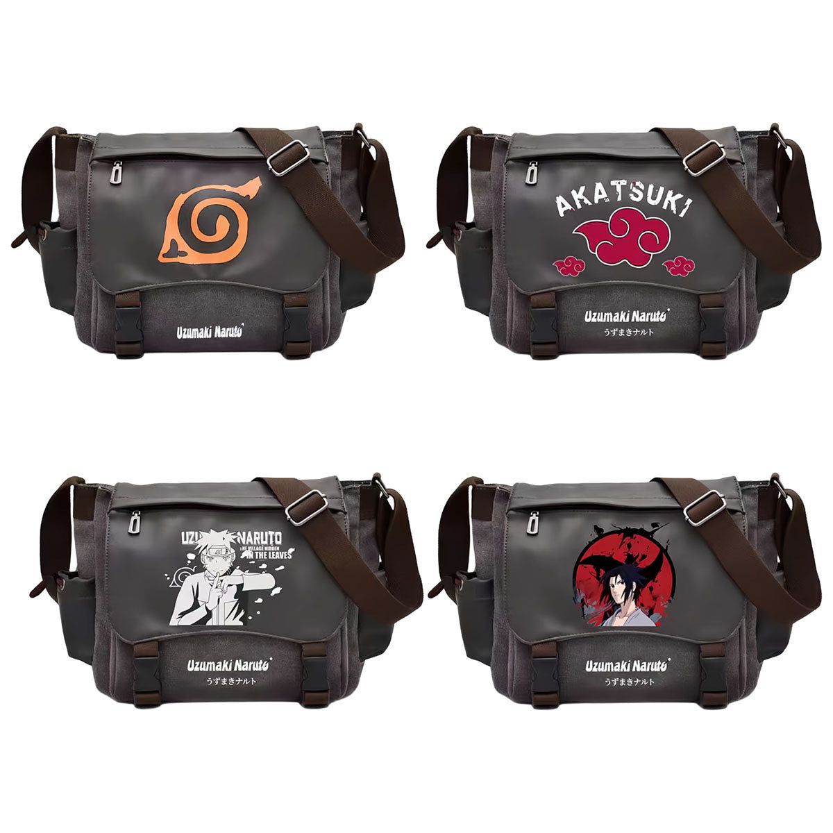 Naruto Sasuke Anime Messenger Bag, Akatsuki Leaf Village Logo Canvas Crossbody Shoulder Bag