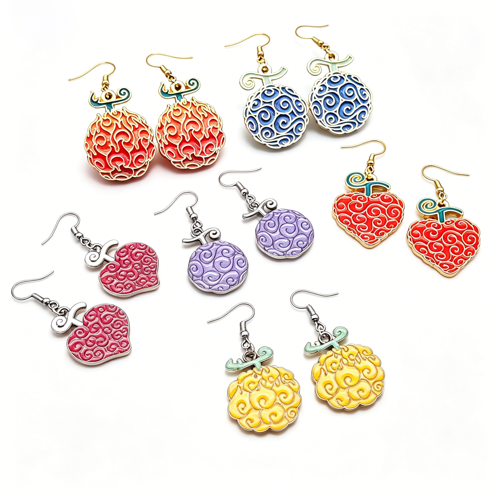 Boucles d'oreilles pendantes en émail One Piece Fruit du Démon Pyro-Fruit de Ace