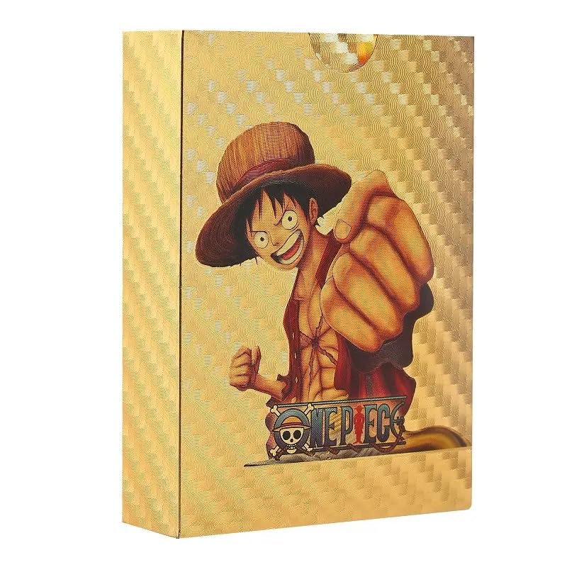 One Piece Monkey D Luffy Roronoa Zoro Gold Foil Collectible Trading Cards Box Set, Anime Character Waterproof Gold Plated TCG Game Cards