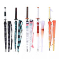 Demon Slayer Tanjiro Zenitsu Shinobu Katana Sword Handle Umbrella, Anime Pattern Windproof Straight Rain Sun Umbrella