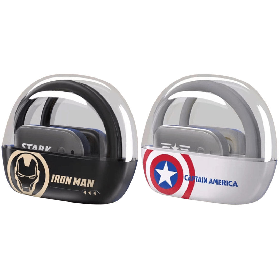 Marvel Iron Man Captain America Open-Ear Wireless Earbuds, Avengers Bluetooth 5.3 Air Conduction Headphones