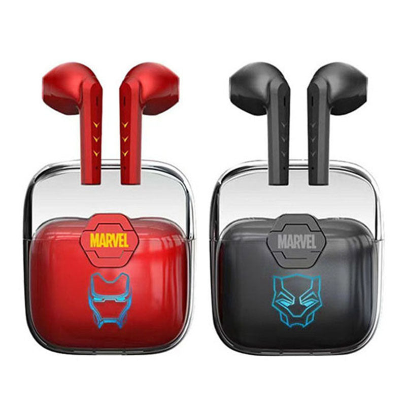 Marvel Iron Man Black Panther Wireless Earbuds, Marvel TWS Bluetooth 5.1 Headphones with LED Light