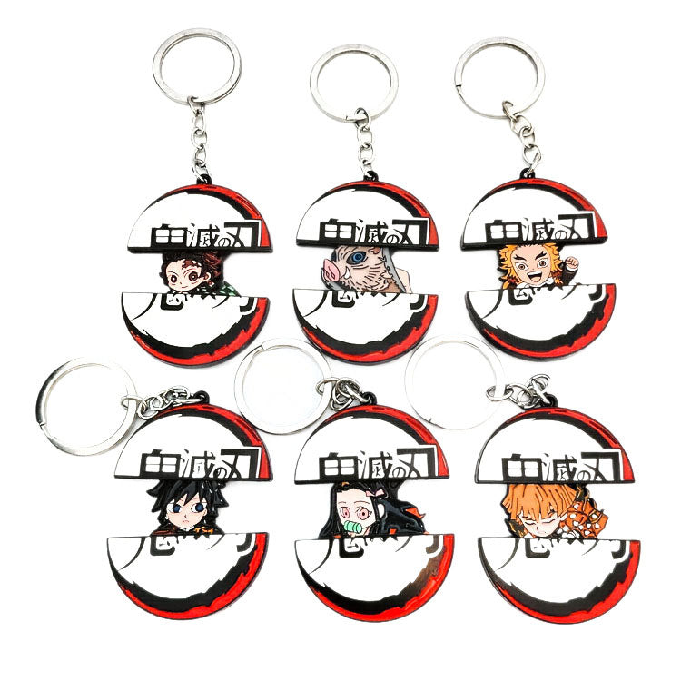 Porte-clés rétractable Demon Slayer Tanjiro Nezuko, porte-clés métallique anime mignon à design fendu