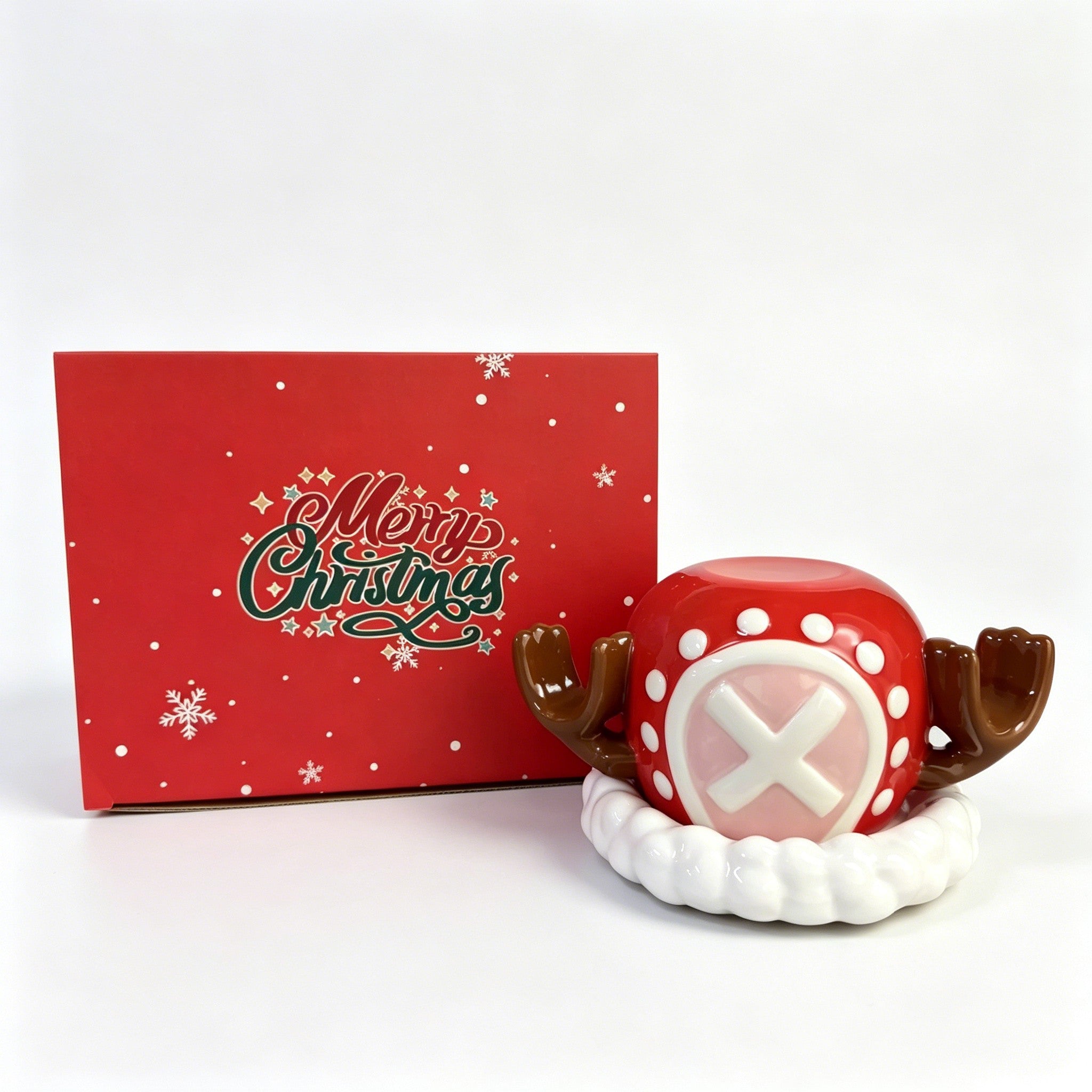 One Piece Tony Tony Chopper Christmas Reindeer 3D Ceramic Mug, Anime Coffee Cup with Saucer