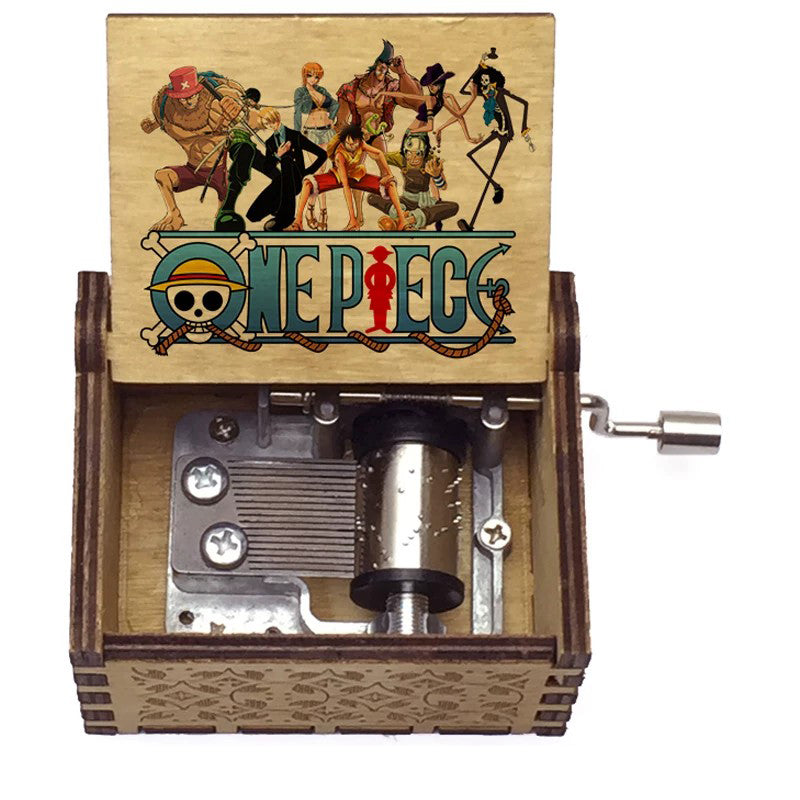 Boîte à musique en bois One Piece Luffy Brook à manivelle, joue le "Sake de Binks", boîte cadeau musicale gravée anime