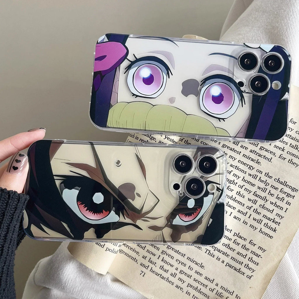 Coque de téléphone Nezuko/Tanjirou en silicone résistant aux chocs