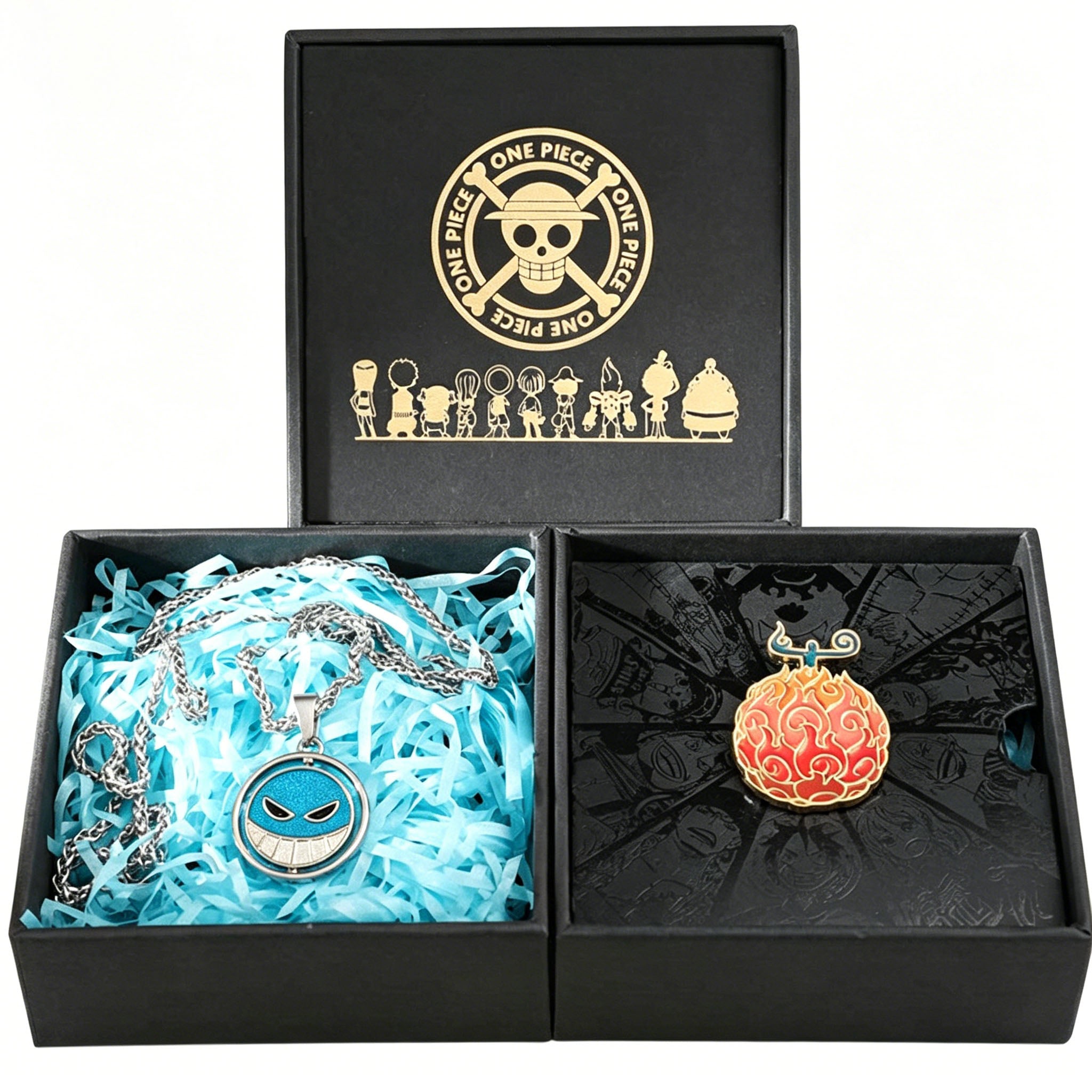 One Piece Necklace & Devil Fruit Enamel Pin Set | Anime Jewelry Gift Box