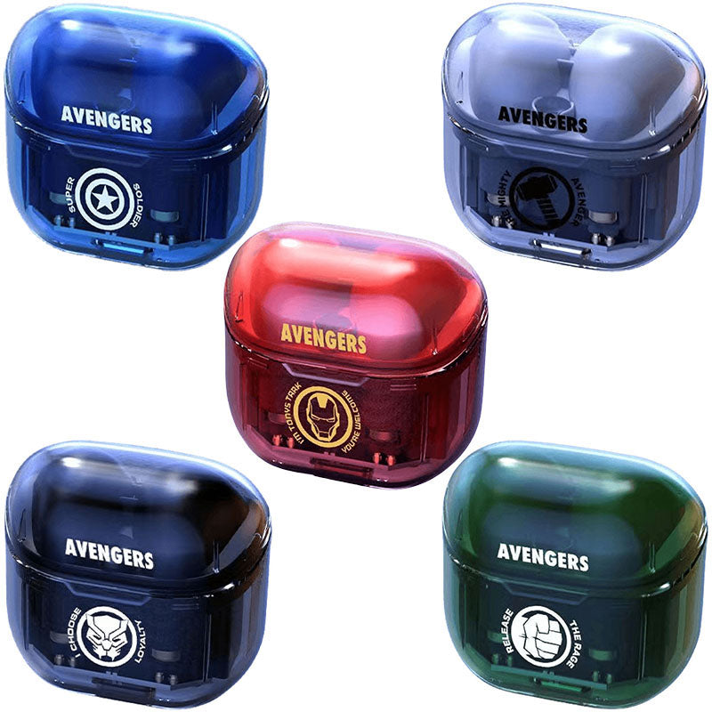 Marvel Iron Man Captain America TWS Wireless Gaming Earbuds, Transparent Case Bluetooth 5.3 Low Latency Headphones