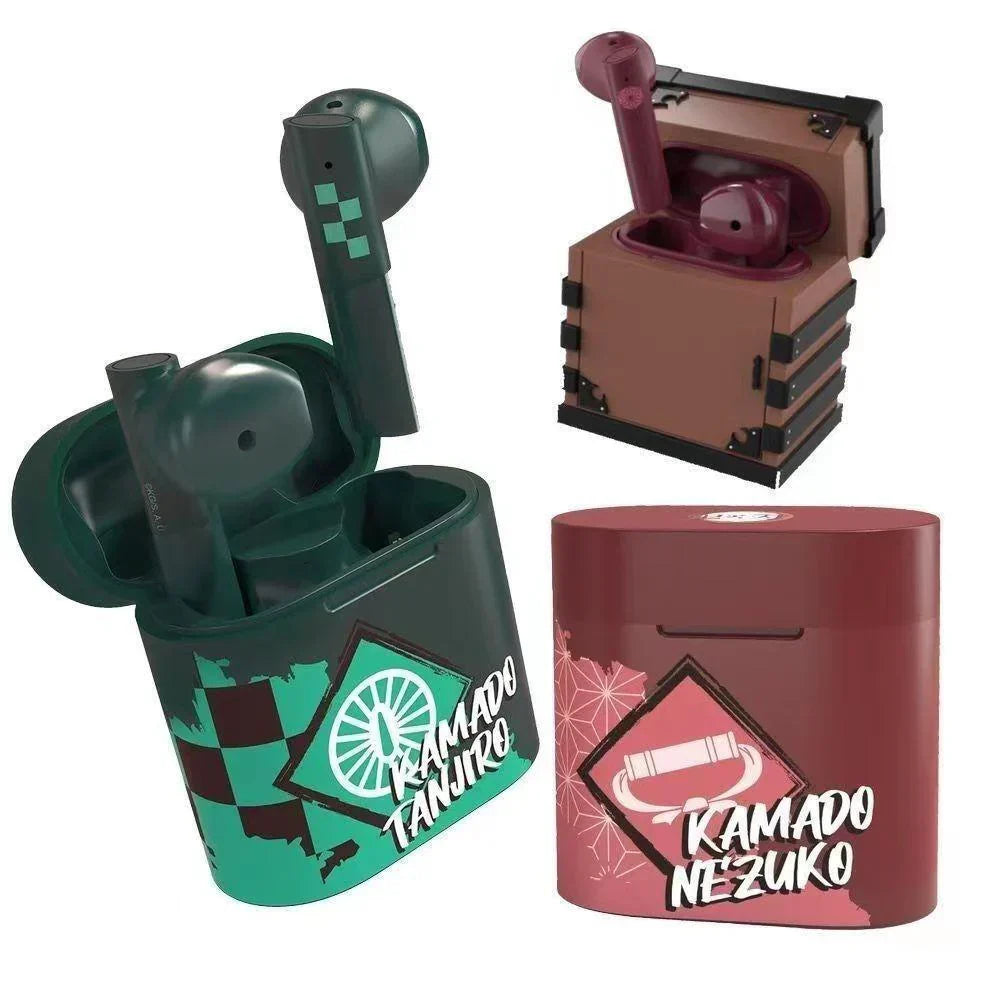 Demon Slayer Tanjiro Nezuko Bluetooth Earbuds, Anime Wireless Headphones with Charging Case