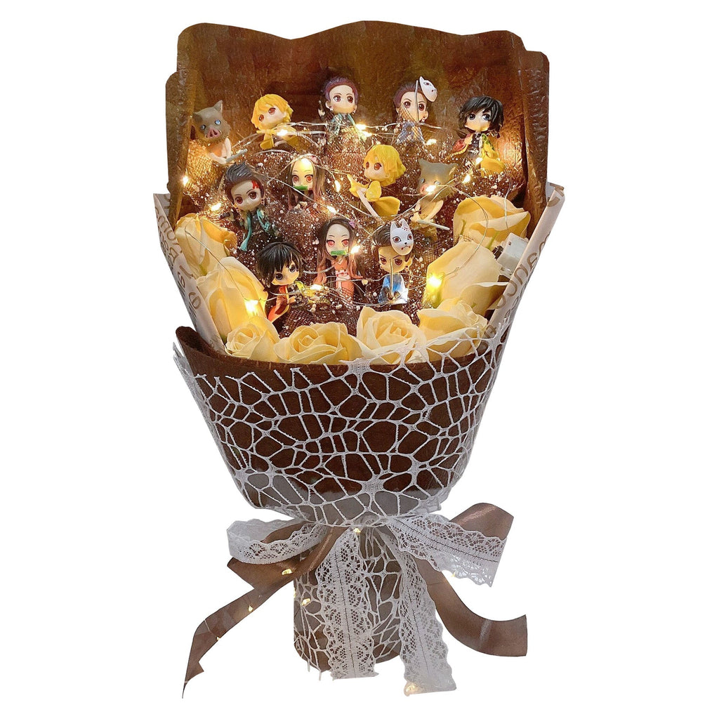 Bouquet de roses LED faites à la main avec savon Kamado Tanjirou pour une ambiance romantique
