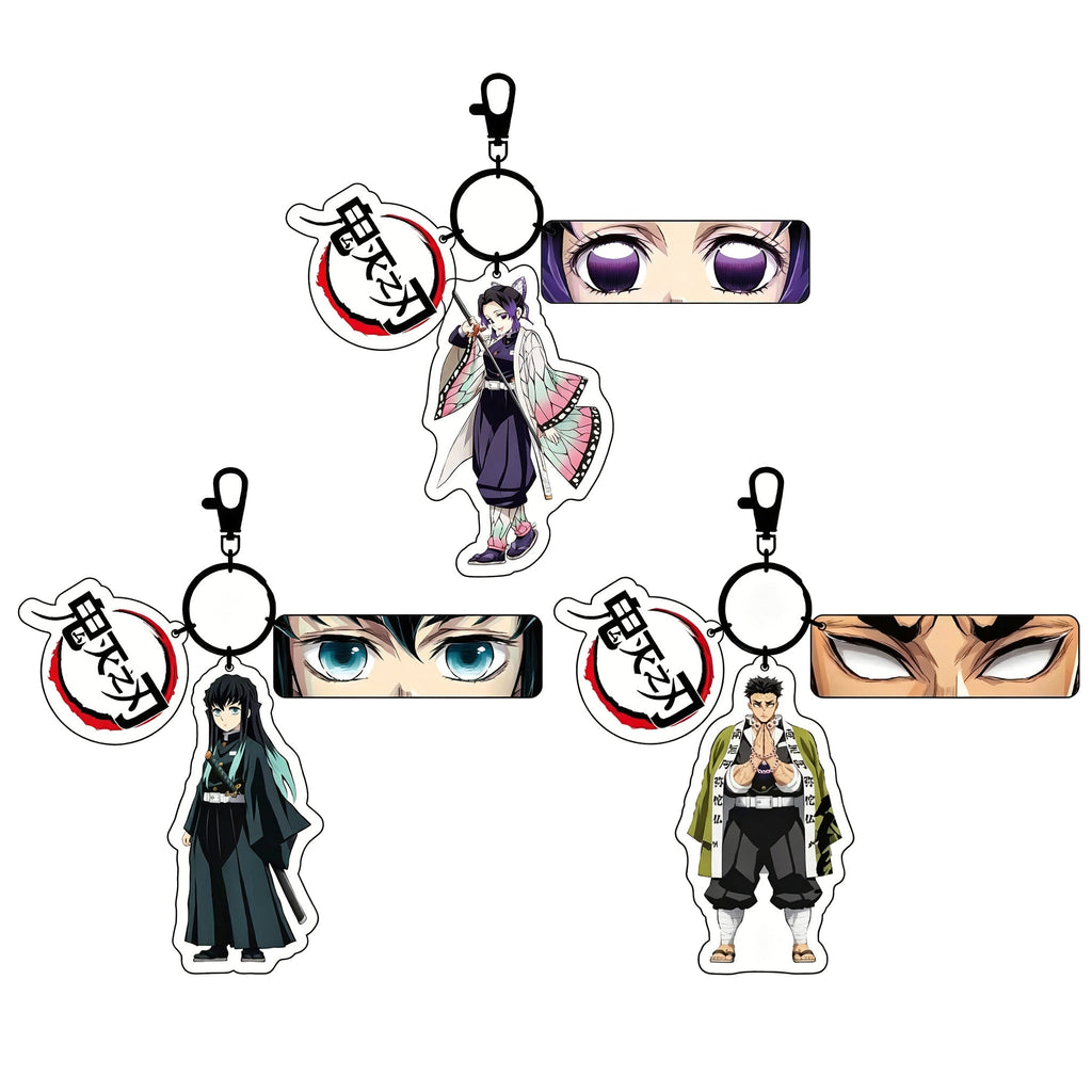 Porte-clés en acrylique réfléchissant Demon Slayer, lot de 3 pièces, accessoires de sac à main Anime
