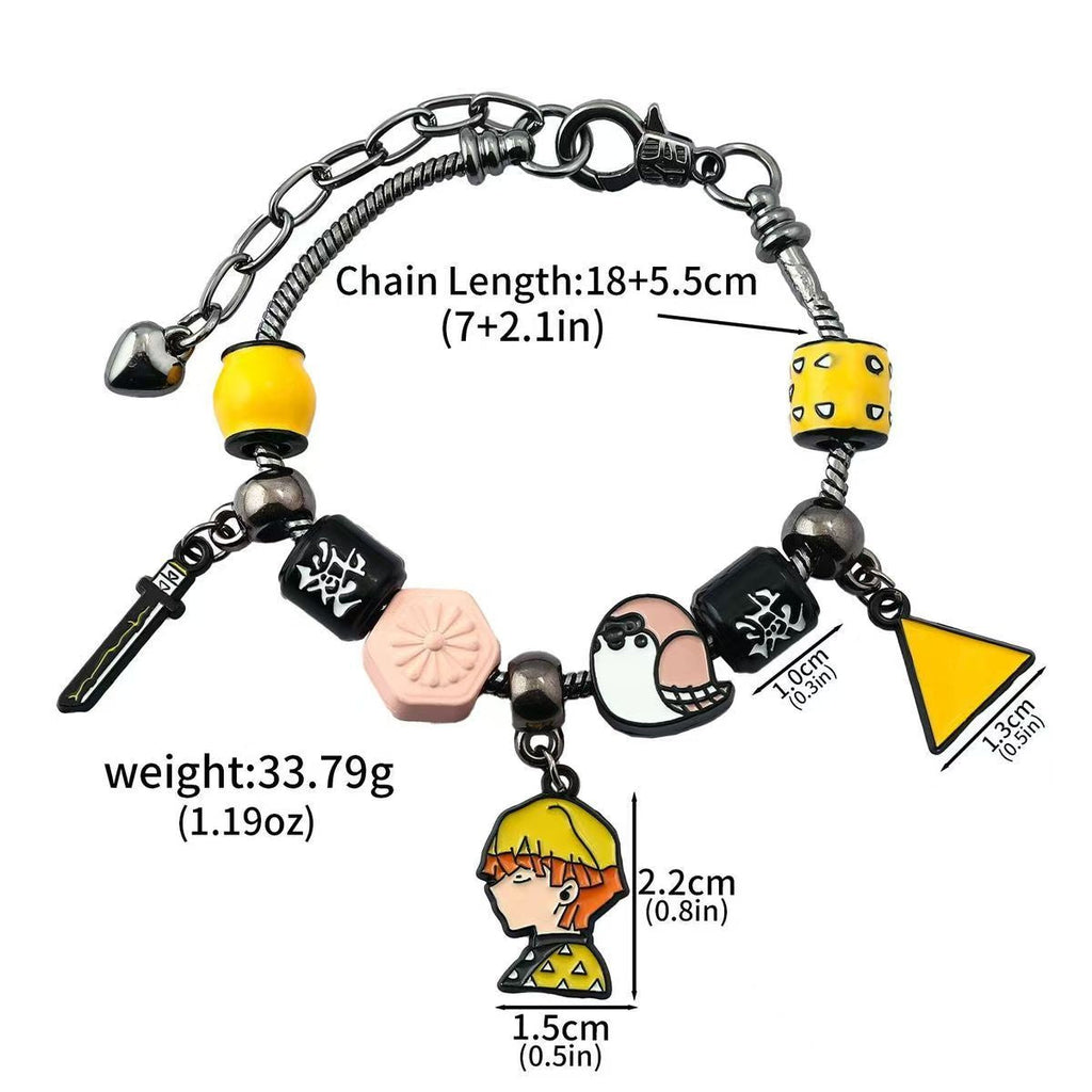 Demon Slayer Kamado Tanjiro Beaded Charm Bracelet, Adjustable Anime Chain