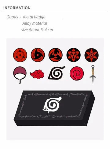 Collection de badges métalliques susuke/itachi/kakakshi Mangekyou Sharingan