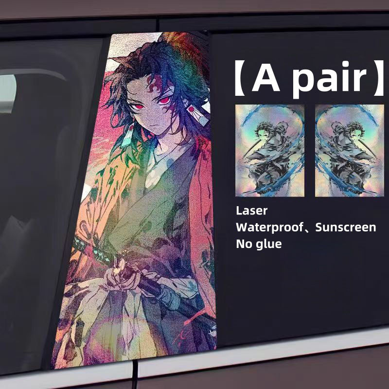 Autocollants laser de décoration de personnage pour colonne de voiture Tanjirou/Nezuko