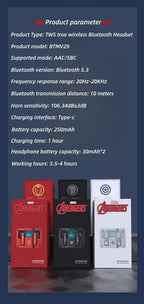 Écouteurs sans fil Marvel Iron Man Captain America, Casque Bluetooth Marvel avec étui de recharge
