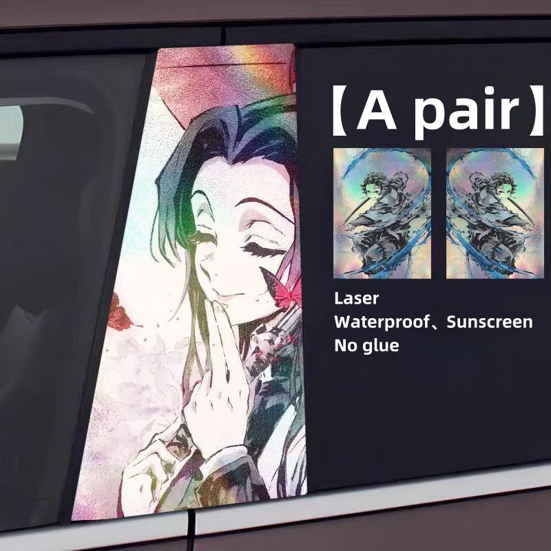 Autocollants laser de décoration de personnage pour colonne de voiture Tanjirou/Nezuko