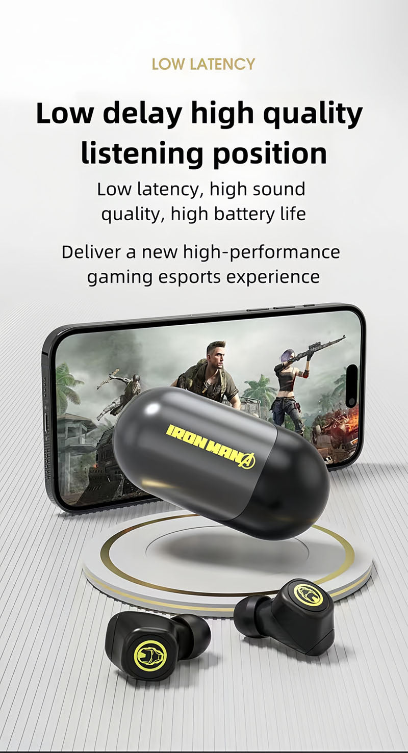Marvel Iron Man Captain America TWS Earbuds, Avengers Bluetooth 5.3 Wireless Gaming Headphones