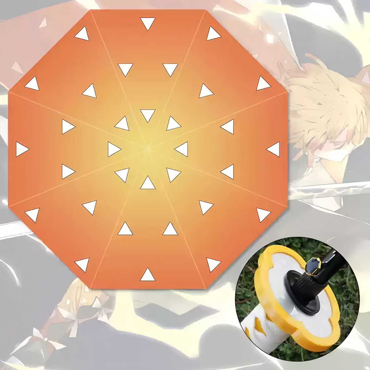 Demon Slayer Tanjiro Zenitsu Shinobu Katana Sword Handle Umbrella, Anime Pattern Windproof Straight Rain Sun Umbrella
