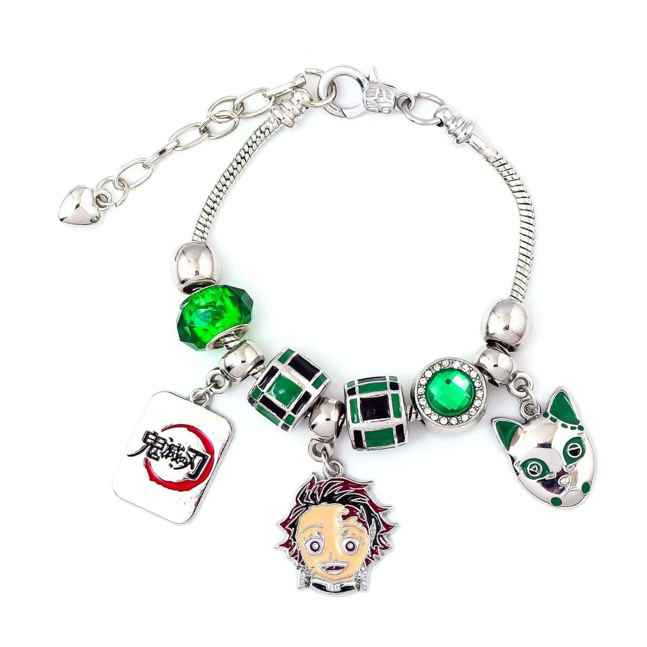 Demon Slayer Kamado Tanjiro Beaded Charm Bracelet, Adjustable Anime Chain