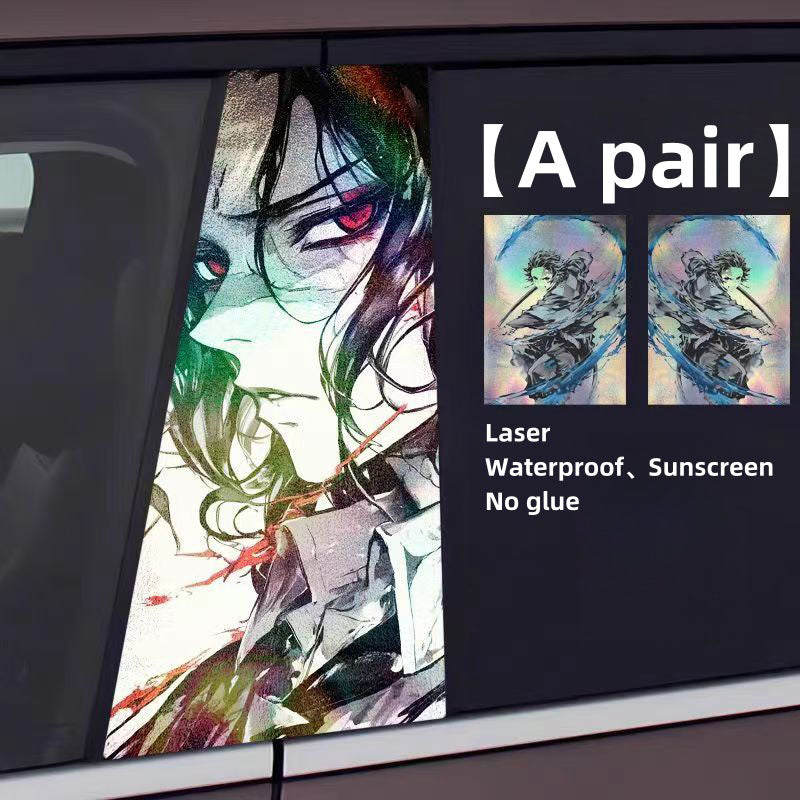 Autocollants laser de décoration de personnage pour colonne de voiture Tanjirou/Nezuko