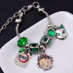 Demon Slayer Kamado Tanjiro Beaded Charm Bracelet, Adjustable Anime Chain