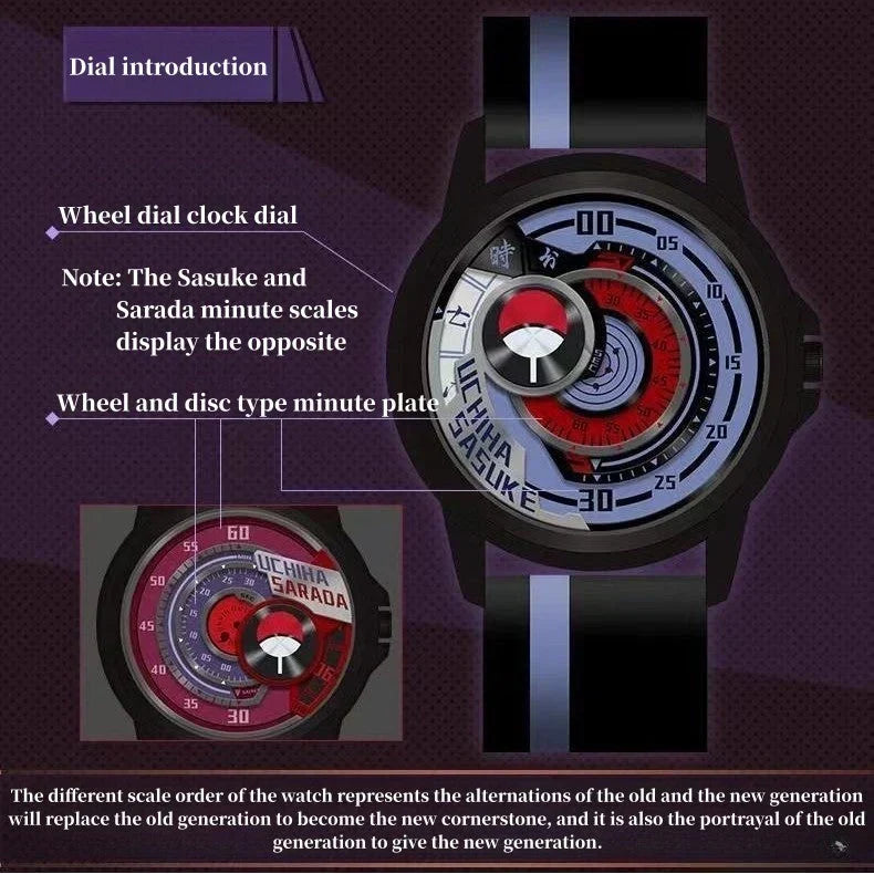 Montre Boruto/Sasuke/Sarada Montre étanche à trois degrés Montre Sharingan