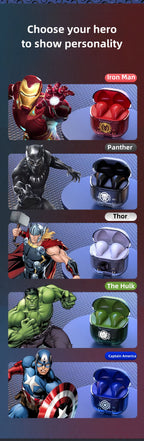 Marvel Iron Man Captain America TWS Wireless Gaming Earbuds, Transparent Case Bluetooth 5.3 Low Latency Headphones