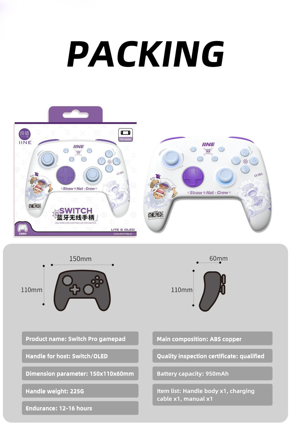 One Piece Monkey D Luffy Zoro Switch Controller Stand Set, Den Den Mushi Gamepad Holder & Wireless Pro Controller