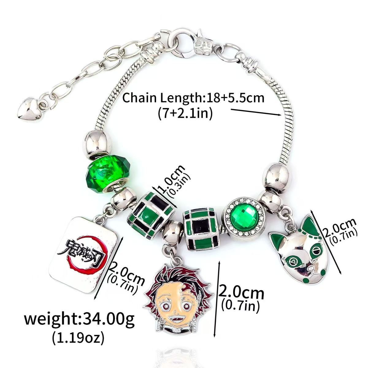 Demon Slayer Kamado Tanjiro Beaded Charm Bracelet, Adjustable Anime Chain