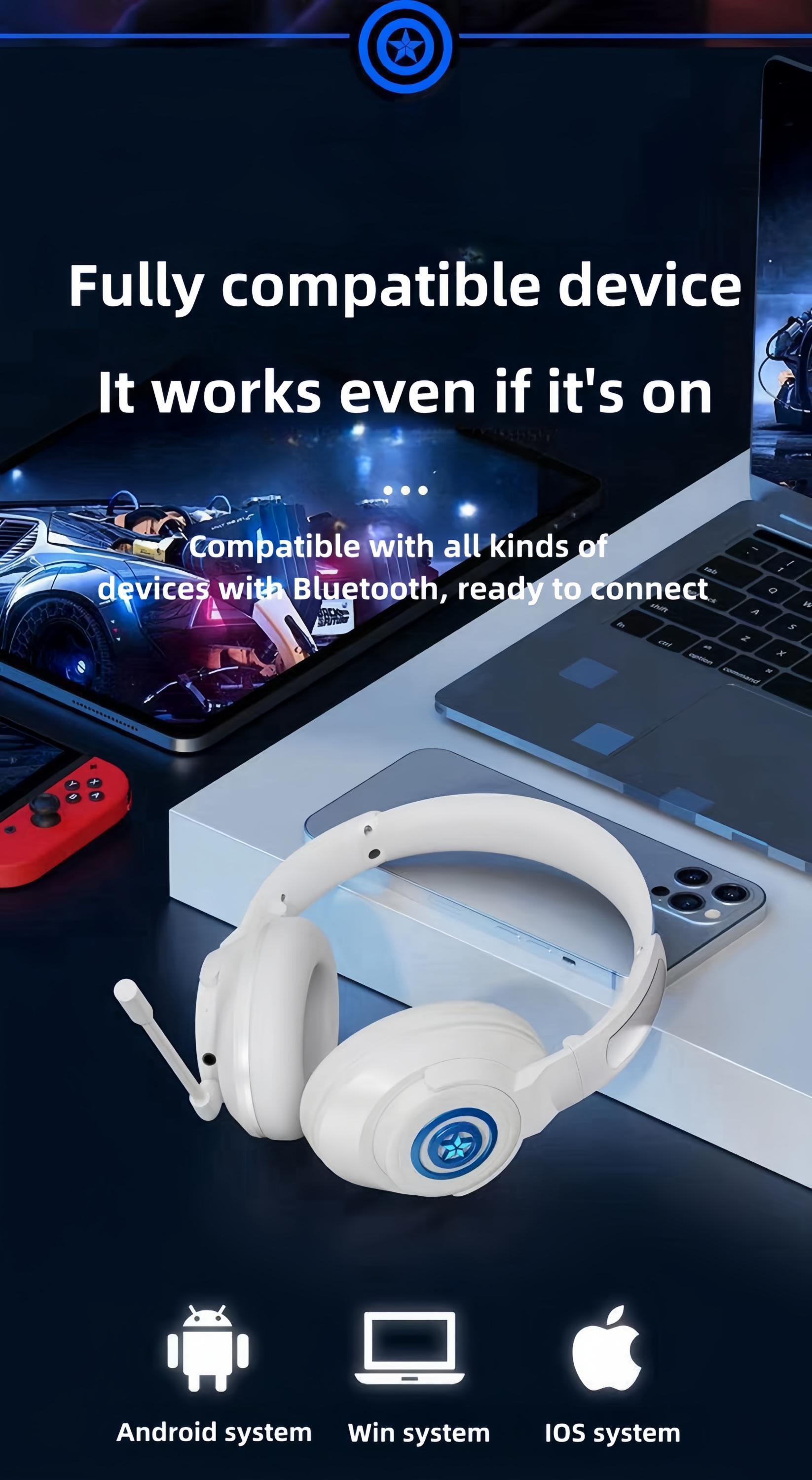 Marvel Iron Man Captain America Over‑Ear Bluetooth Gaming Headphones, Low Latency Headset with Detachable Mic