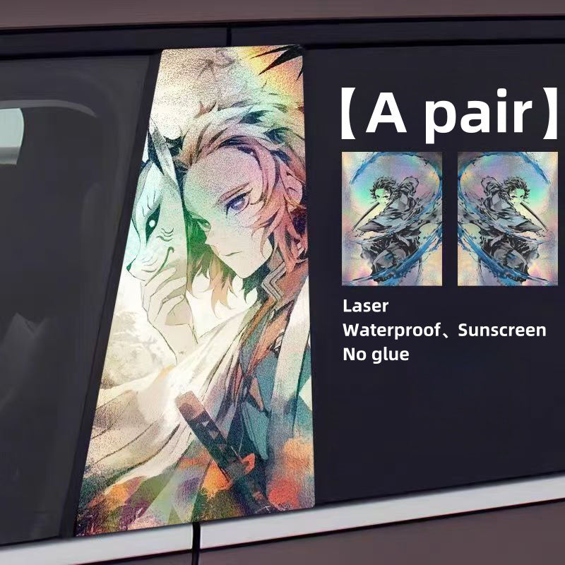 Autocollants laser de décoration de personnage pour colonne de voiture Tanjirou/Nezuko
