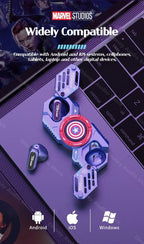Écouteurs sans fil TWS Bluetooth 5.4 Marvel Iron Man Captain America Fidget Spinner, écouteurs sans fil à rabat magnétique Mecha en alliage de zinc