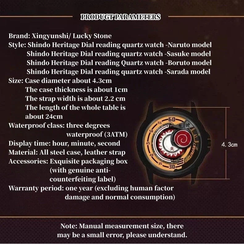 Montre Boruto/Sasuke/Sarada Montre étanche à trois degrés Montre Sharingan