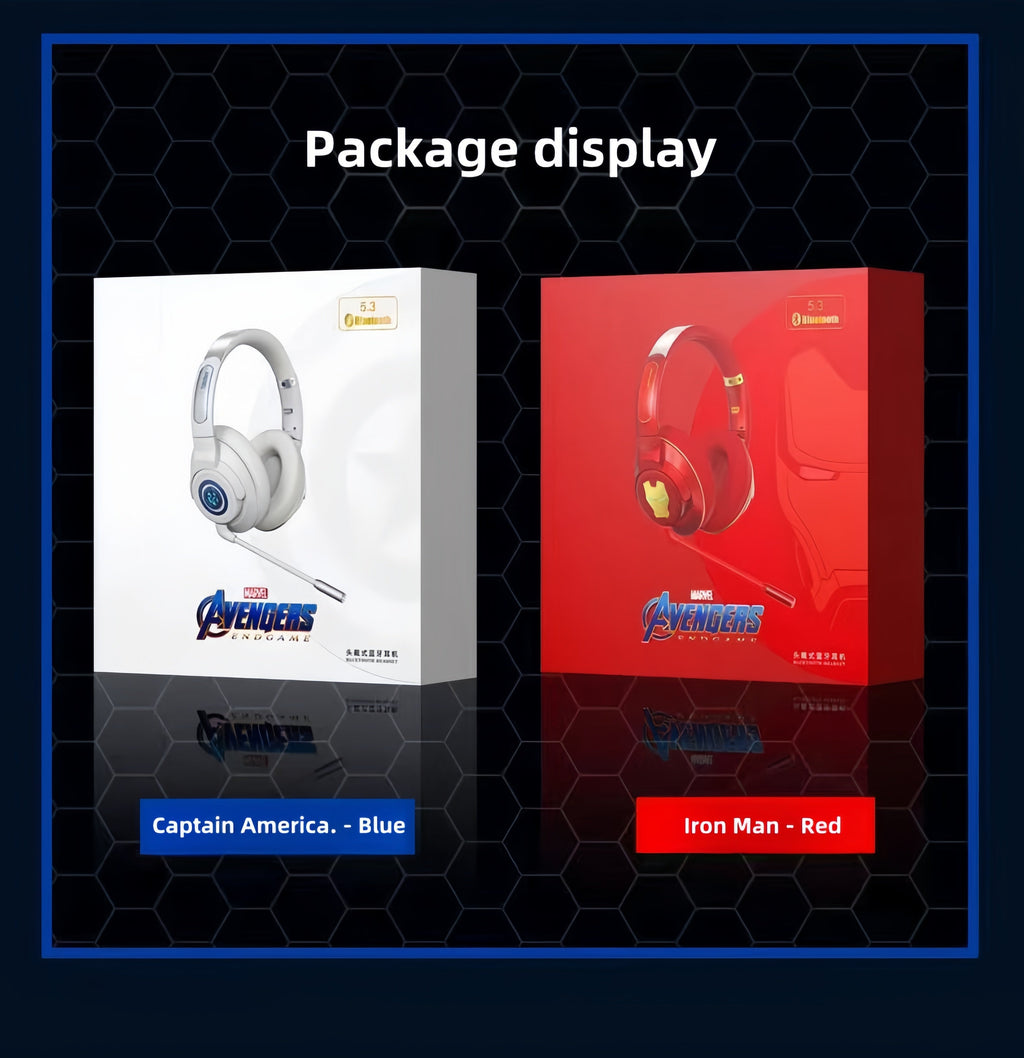 Marvel Iron Man Captain America Over‑Ear Bluetooth Gaming Headphones, Low Latency Headset with Detachable Mic