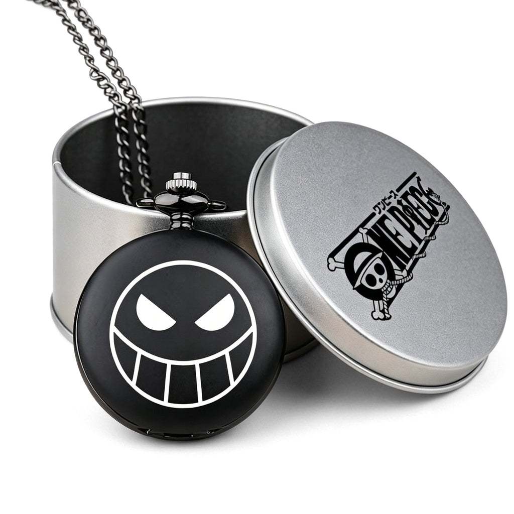 One Piece Monkey D Luffy Whitebeard Pocket Watch, Anime Pirate Skull Quartz Necklace Watch