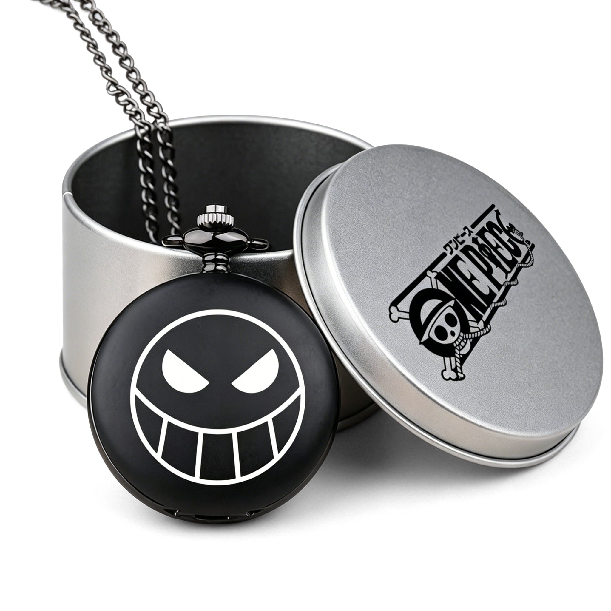 One Piece Monkey D Luffy Whitebeard Pocket Watch, Anime Pirate Skull Quartz Necklace Watch