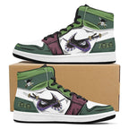 One Piece Roronoa Zoro Three Swords Style Anime Print High Top Sneakers, Straw Hat Pirates Skull Logo Casual Street Skate Shoes