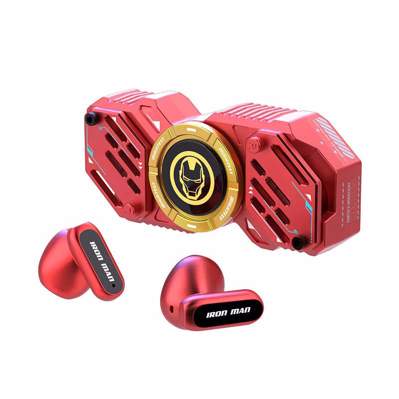 Écouteurs sans fil TWS Bluetooth 5.4 Marvel Iron Man Captain America Fidget Spinner, écouteurs sans fil à rabat magnétique Mecha en alliage de zinc