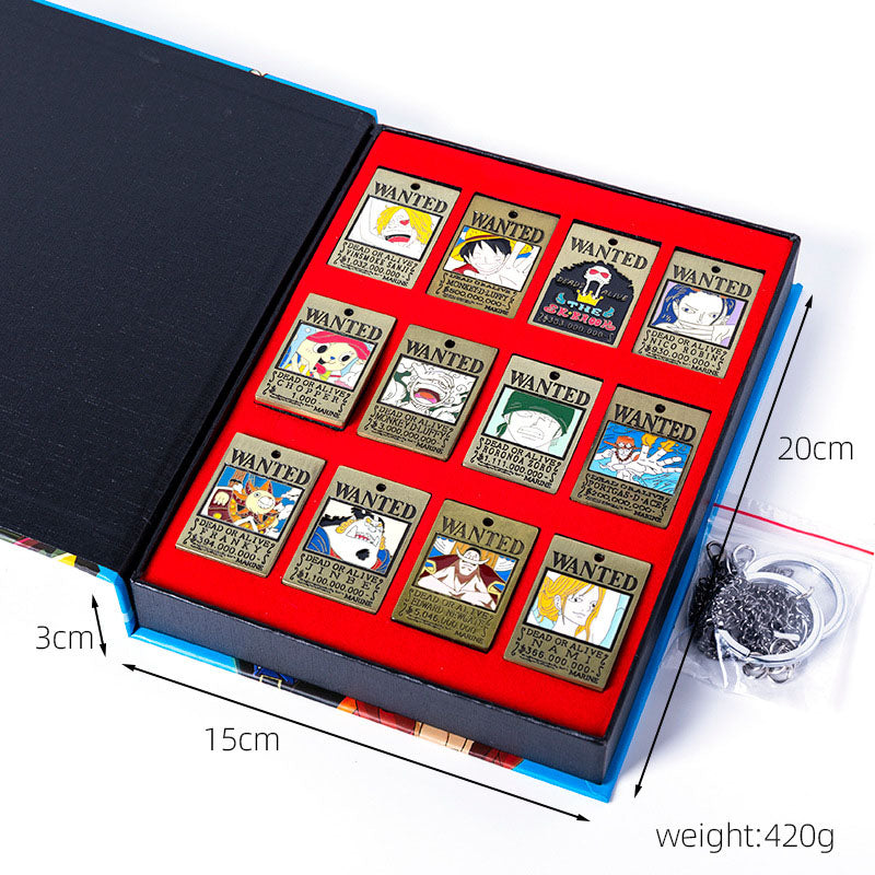 Ensemble de bijoux One Piece Luffy Zoro Anime, porte-clés affiche de recherche épée fruit du démon boîte de collection en métal