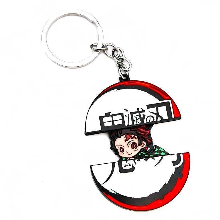 Demon Slayer Tanjiro Nezuko Pull‑Out Keychain, Cute Retractable Split Design Anime Character Metal Key Ring