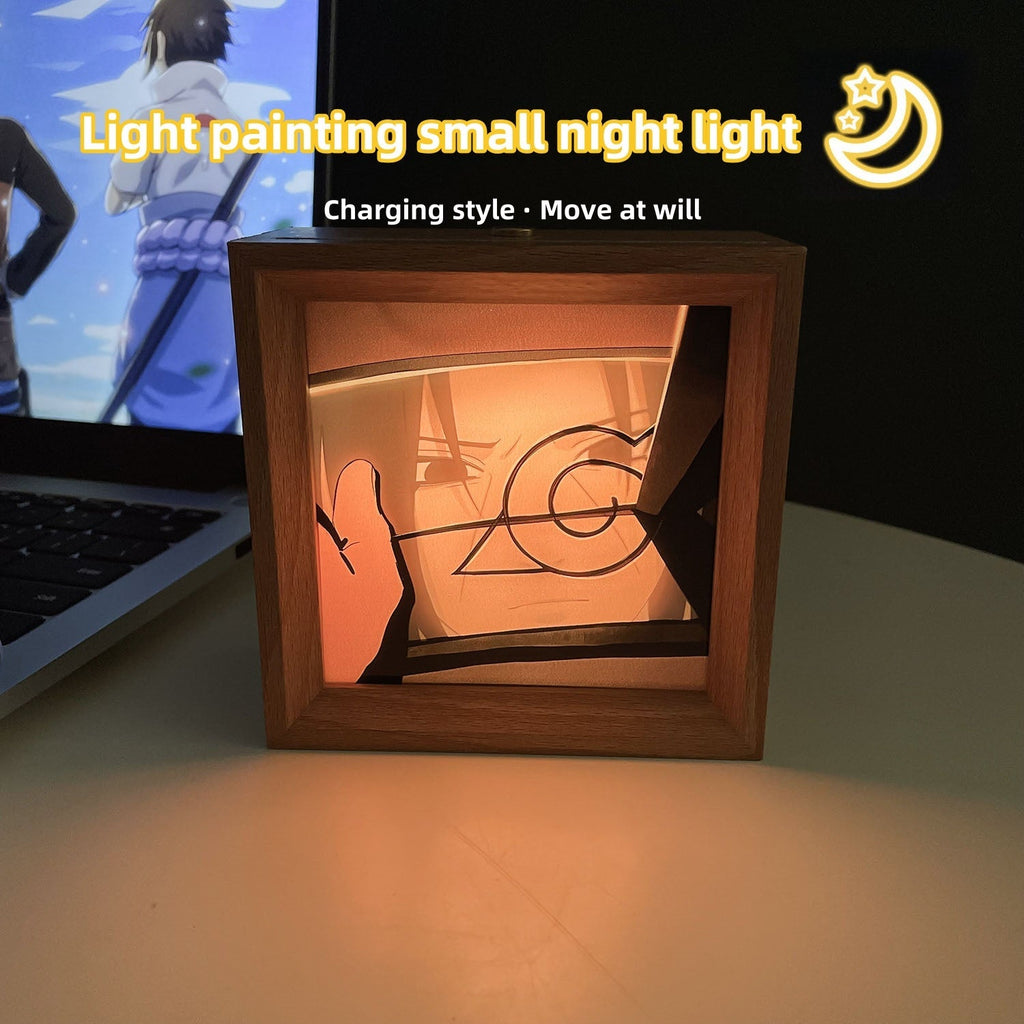 Itachi/Sasuke Cadre lumineux en bois massif, petite veilleuse décorative