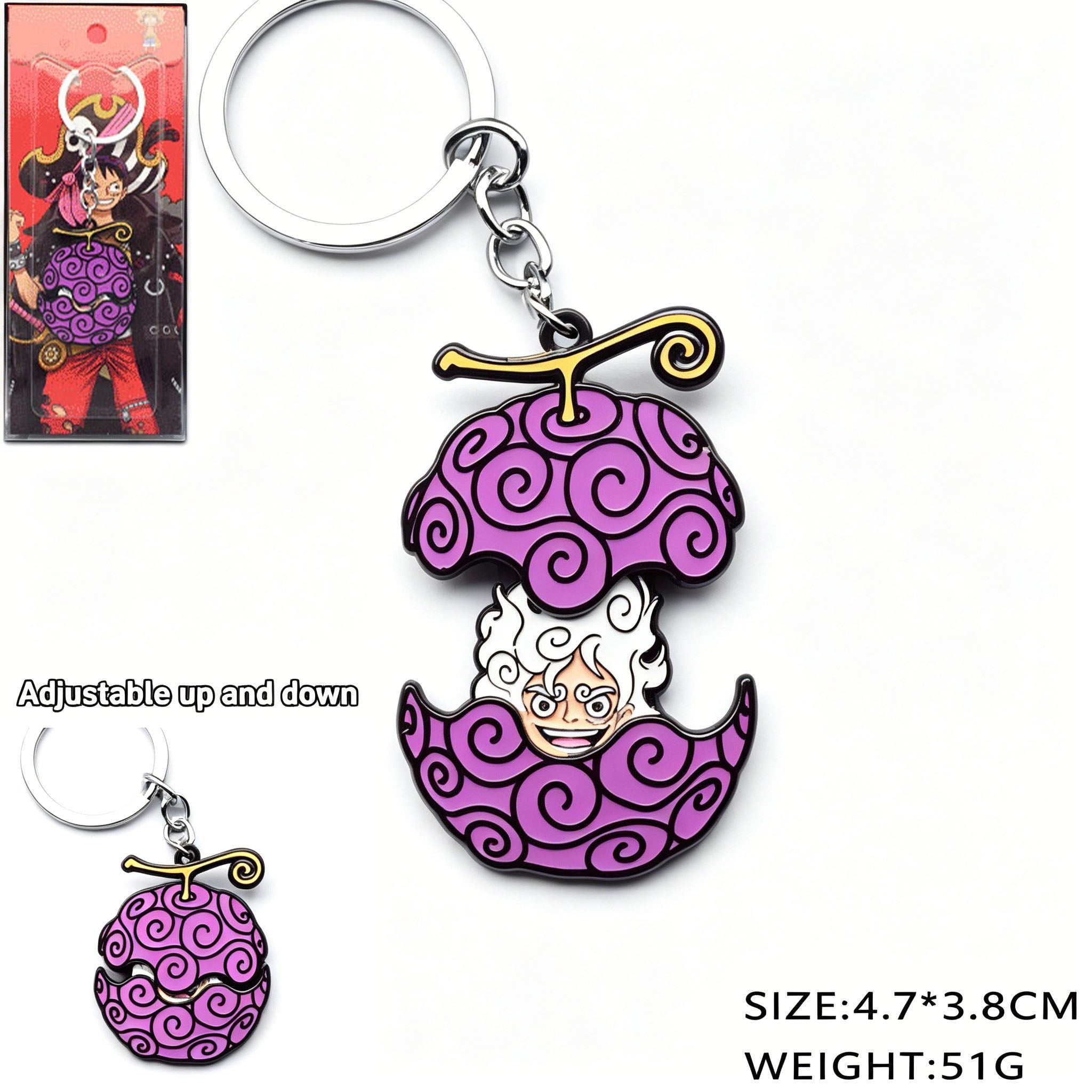 Collier et porte-clés coulissant One Piece Luffy Zoro Fruit du démon, pendentif métallique ajustable pour fans