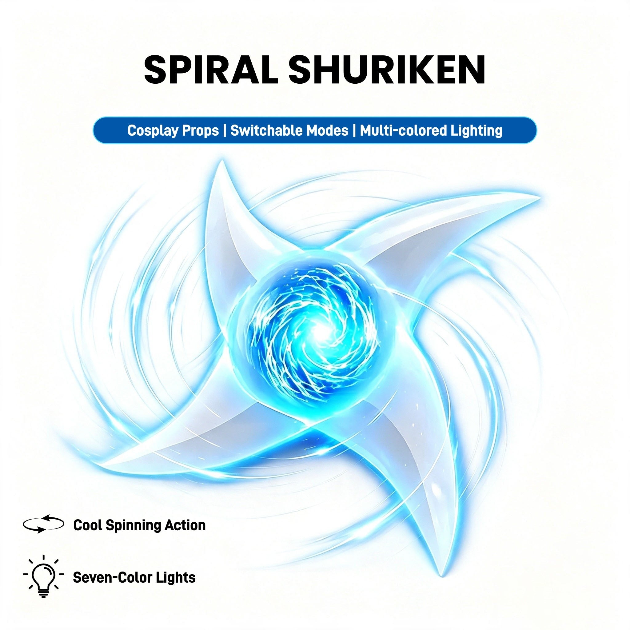 Naruto Rasengan Spiral Shuriken LED Light Up Cosplay Prop, 1:1 Replica Rotatable RGB Color Changing Glowing Ninja Shuriken Toy, Anime Cosplay Accessory Collectible Gift For Fans