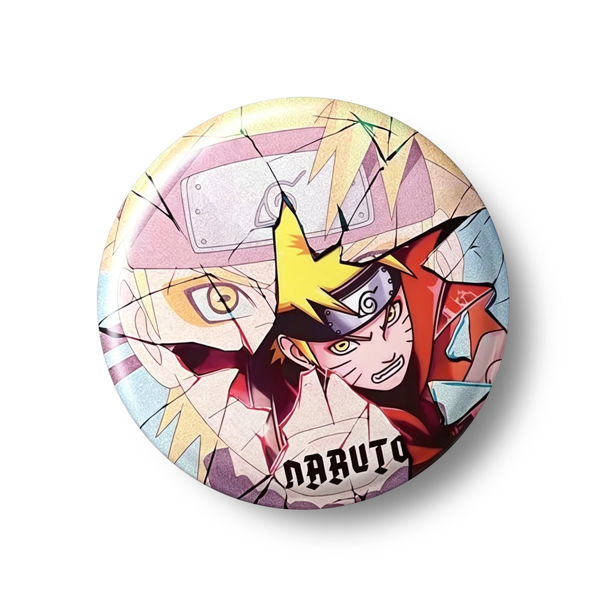 Naruto Uzumaki Sasuke Uchiha Cracked Anime Button Pins, 58mm Character Metal Brooch Badges for Backpack Clothing