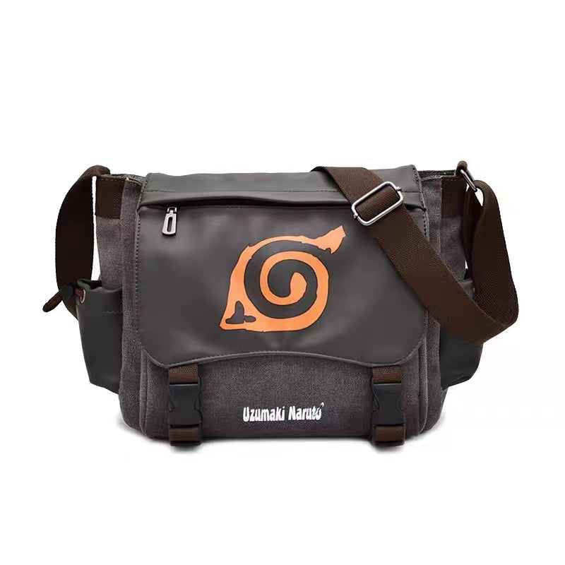 Naruto Sasuke Anime Messenger Bag, Akatsuki Leaf Village Logo Canvas Crossbody Shoulder Bag