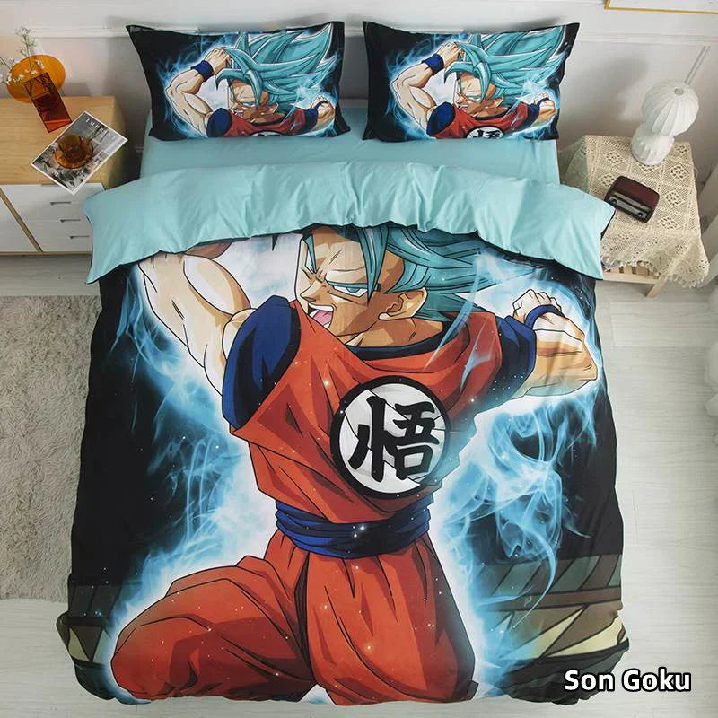 Parure de lit trois pièces Son Goku en pur coton pour un style BD attrayant