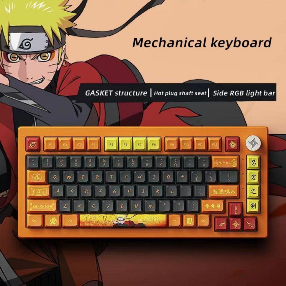 Uzumaki Naruto Themed Mechanical Keyboard, Hot-Swappable RGB Gaming Keyboard with Custom PBT Keycaps, Knob Control & Naruto Artisan Keycap