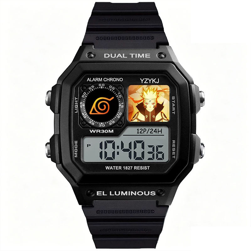Naruto Sasuke Anime Digital Sports Watch, 30M Waterproof Dual Time EL Backlight Chronograph Wrist Watch